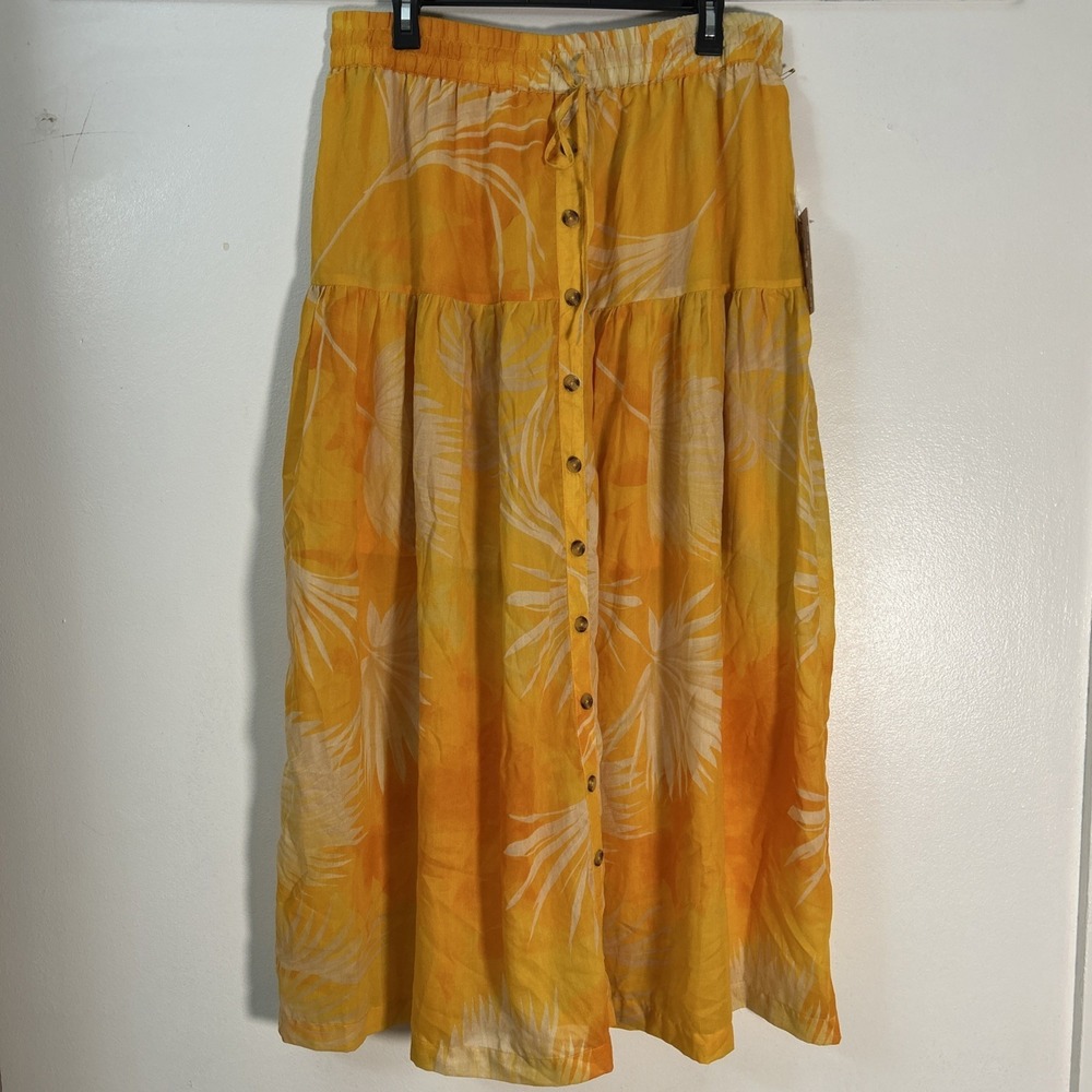 Her Destiny Women XL Maxi Skirt Orange Tropical Floral Faux Button Front 6382